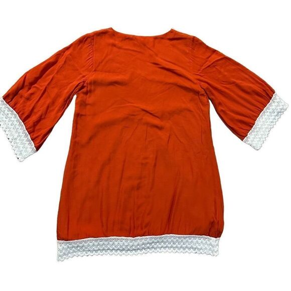 NWOT Entro Long Sleeve Dress Lace Trim Rust Orange Small - Picture 2 of 11
